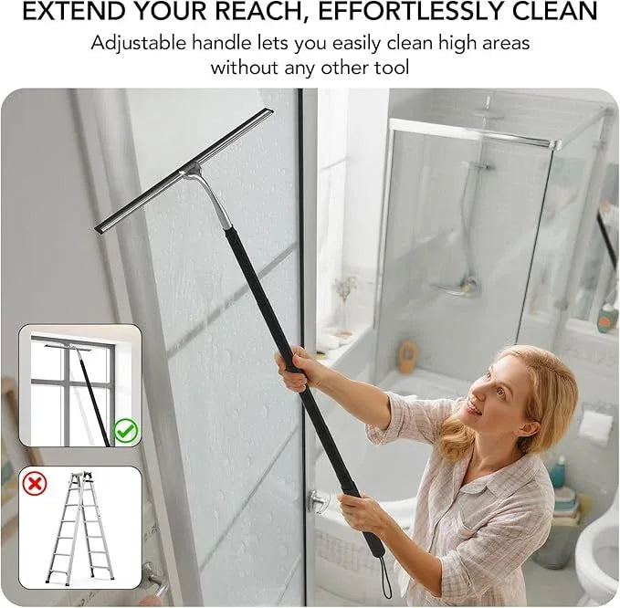 Shower Squeegee with Long Handle, 15-51" Telescopic Squeegee for Window Cleaning, Window Squeegee for Glass Doors, Extendable Window Cleaner Tool for Tile Walls, Sliding Door, Floor, Car Windshield - ModernBath