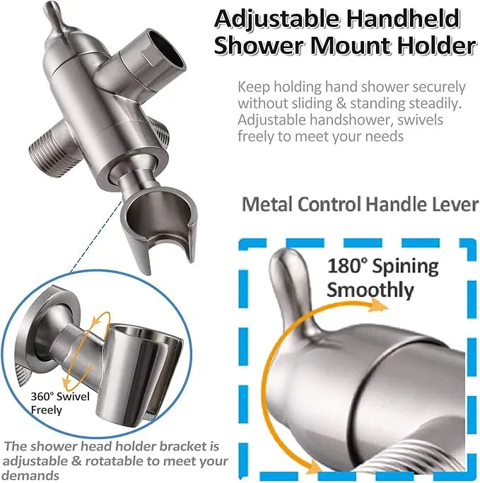 Shower Arm Diverter with Handshower Mount, G1/2 Brass Shower Diverter Valve Bathroom Universal Shower System Replacement for Handheld Shower and Fixed Shower Head, Brushed Nickel - ModernBath