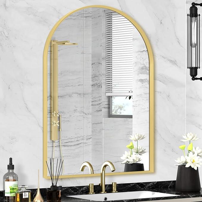 Minuover 22" x 30" Gold Arched Mirror, Arch Bathroom Vanity Wall Mirror, Modern Aluminum Alloy Metal Frame Arch Mirror for Bathroom, Living Room, Bedroom, Entryway, Tempered Glass, Shatter Proof - ModernBath