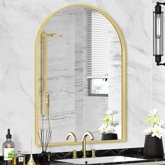 Minuover 22" x 30" Gold Arched Mirror, Arch Bathroom Vanity Wall Mirror, Modern Aluminum Alloy Metal Frame Arch Mirror for Bathroom, Living Room, Bedroom, Entryway, Tempered Glass, Shatter Proof - ModernBath