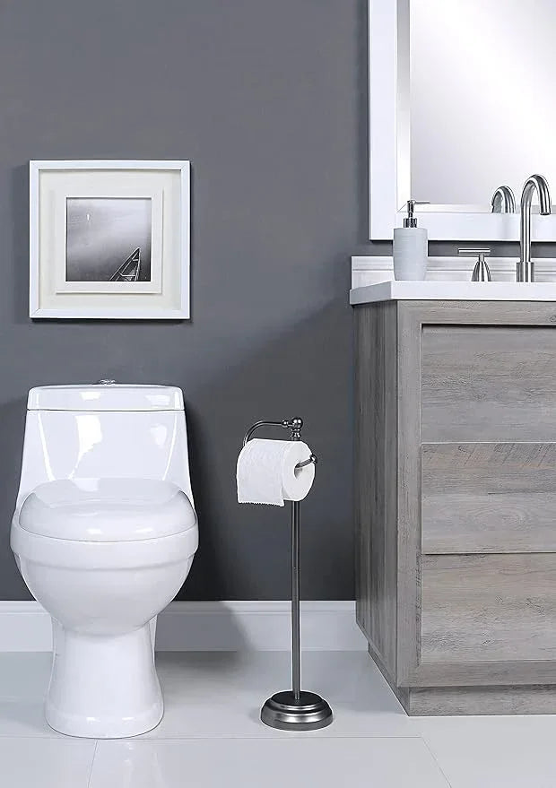 SunnyPoint Classic Bathroom Free Standing Toilet Tissue Paper Roll Holder Stand (Black Nickel) - ModernBath