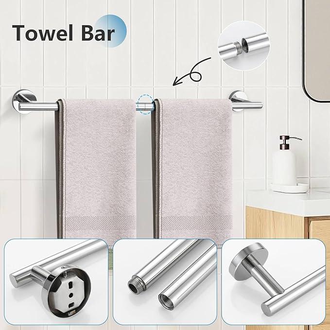 10-Piece Towel Bar Set Polished Chrome Bathroom Hardware Accessories Set Upgraded Towel Hooks Towel Holder Set for Bathroom Stainless Steel Wall Mounted 23.6 Inch - ModernBath