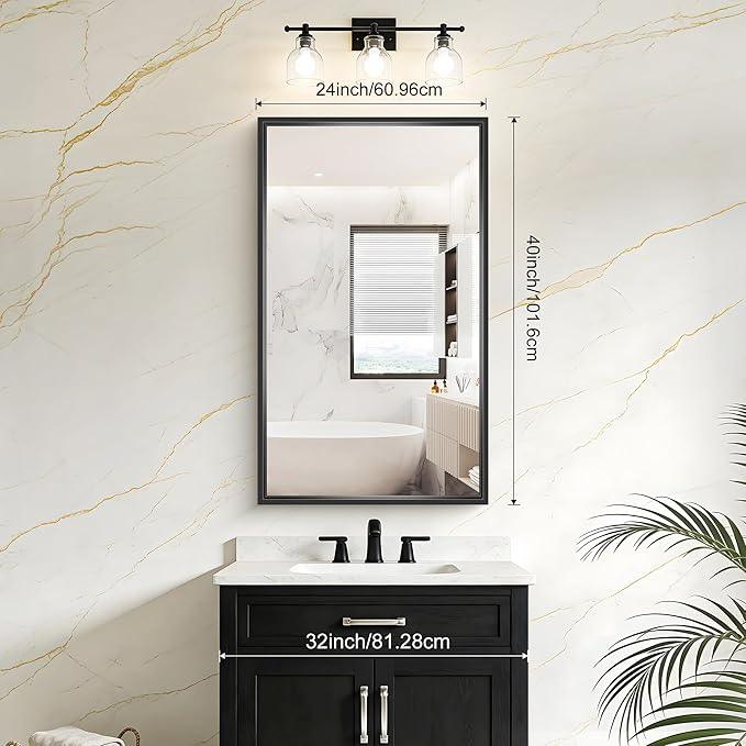 CIVENO Bathroom Mirror, 40x24 Inch Brushed Black Rectangle Mirror, 0.6" Thickened Deep Metal Framed Vanity Mirrors for Bathroom Sink, Shatterproof Tempered Glass, Antirust, Horizontally or Vertically - ModernBath