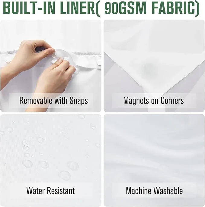 Yiatn No Hook Plum Shower Curtain with Snap in Fabric Liner Set - Hotel Style with See Through Mesh Top Window, Modern Geometric Waterdrop Design,Waterproof and Washable, 71x74 INCH - ModernBath