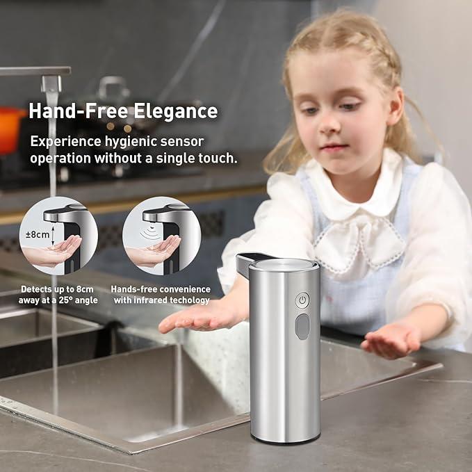 EKO Aroma Touchless Automatic Soap Dispenser for Kitchen and Bathroom, Liquid Hand Soap Dispenser, Water-Resistant and Rechargeable, 9 fl oz (Stainless) - ModernBath