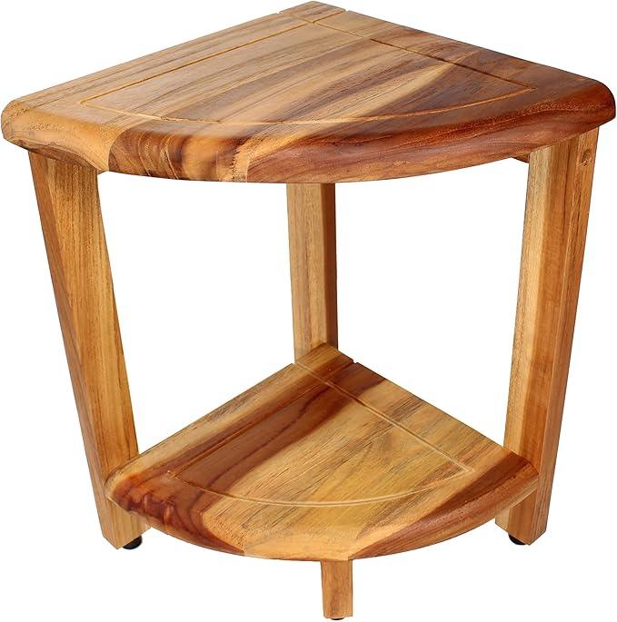 EcoDecors Snazzy Corner Natural Color Waterproof Teak Wood Shower Bench Stool Seat Chair for Inside Shower Provides Safety, Storage, and Organization for Bathroom Accessories - ModernBath