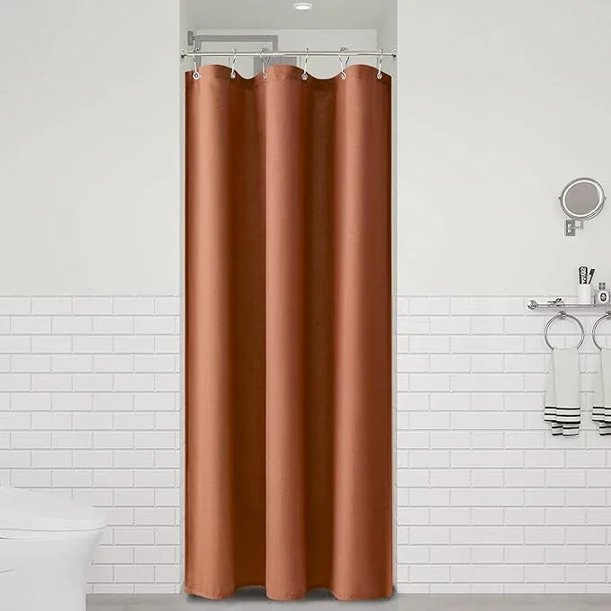 Naturoom Terracotta 36 Inch Boho Shower Curtain - Stall Narrow Half Linen Ultra Thick Fabric Shower Curtain Set with Hooks, Farmhouse Rustic RV Camper Bath Curtains for Bathroom, 36x72 - ModernBath