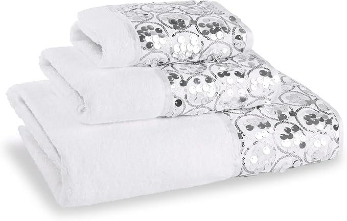 Zahari Home Sinatra Modern Bathroom Towel Set - 3 Piece Luxury Contemporary Decor Bling White Bath Towel Sets Soft, Plush and Highly Absorbent - ModernBath