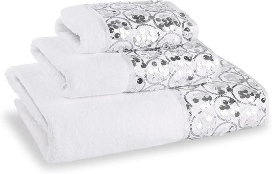Zahari Home Sinatra Modern Bathroom Towel Set - 3 Piece Luxury Contemporary Decor Bling White Bath Towel Sets Soft, Plush and Highly Absorbent - ModernBath