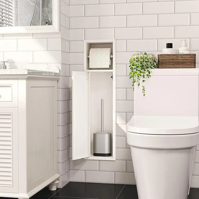 Recessed Toilet Paper Holder, SUS304 Stainless Steel Rustproof Recessed Toilet Paper Holder with Storage Cabinet, in Wall Tissue Paper Holder for Bathroom, Matte White, 4.7" Depth - ModernBath