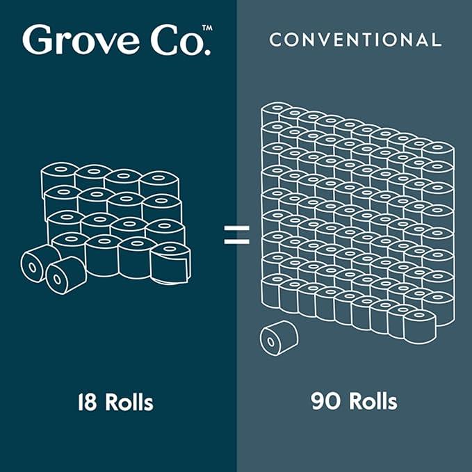 Grove Co. Bamboo Toilet Paper Tree Free & Septic Safe Bath Tissue, Ultra Soft, Durable, & Absorbent 3 Ply Sheets (1 Roll = 44.4 sq ft) Bulk Toilet Paper (Pack of 18 Rolls) - ModernBath