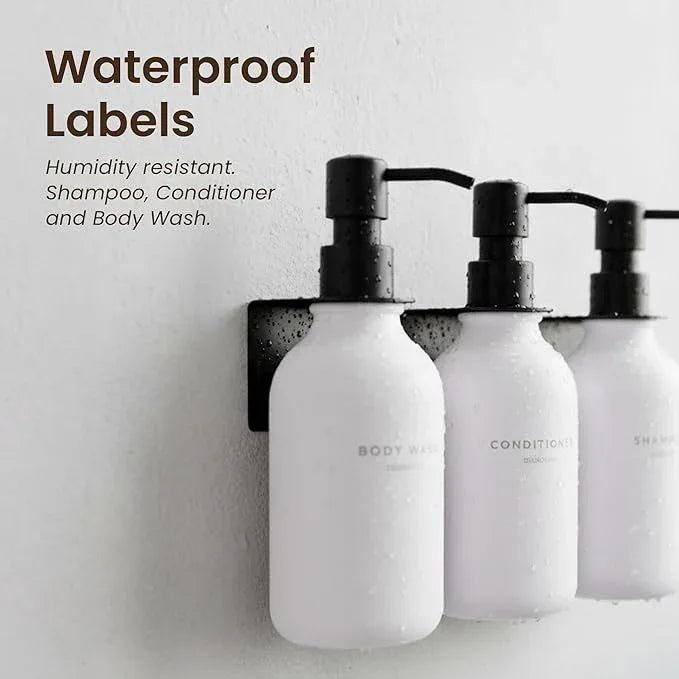 MaisoNovo Shampoo and Conditioner Dispenser - Shower Soap Dispenser Wall Mounted - 16.9 fl oz Set of 3 White Plastic Bottles Black Pump - 3 Chamber No Drill - ModernBath