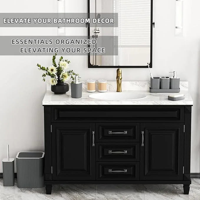 XLHOMO Bathroom Accessories Set - Gorgeous Grey Bathroom Set, 10PC Bathroom Accessory Set, Gray Bathroom Accessories Set, Trash Can, Qtip Holder Dispenser & Soap Dispenser - ModernBath