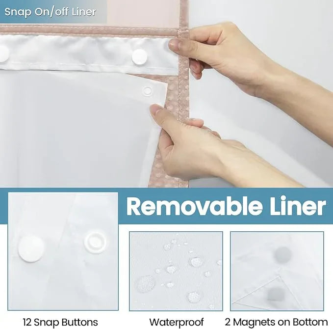 EUTXL Blush Pink No Hook Shower Curtain with Snap in Liner,230GSM Waffle Weave Shower Curtains for Bathroom,71W x 74H - ModernBath