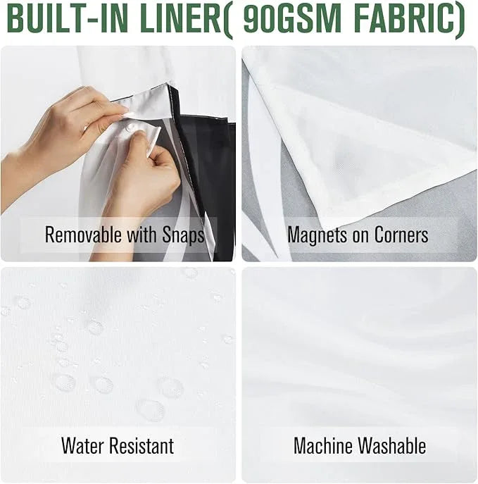 Yiatn No Hook Black Shower Curtain with Snap in Fabric Liner Set - Hotel Style with See Through Mesh Top Window - 71x74 INCH - ModernBath