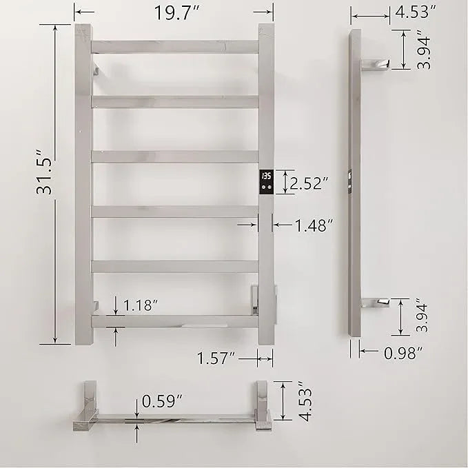 Electric Towel Warmer | Super Thin | with Timer & Temperature Multi-Level Adjustments | Hardwired & Plug-in | 6 Bar Polished Finish - ModernBath