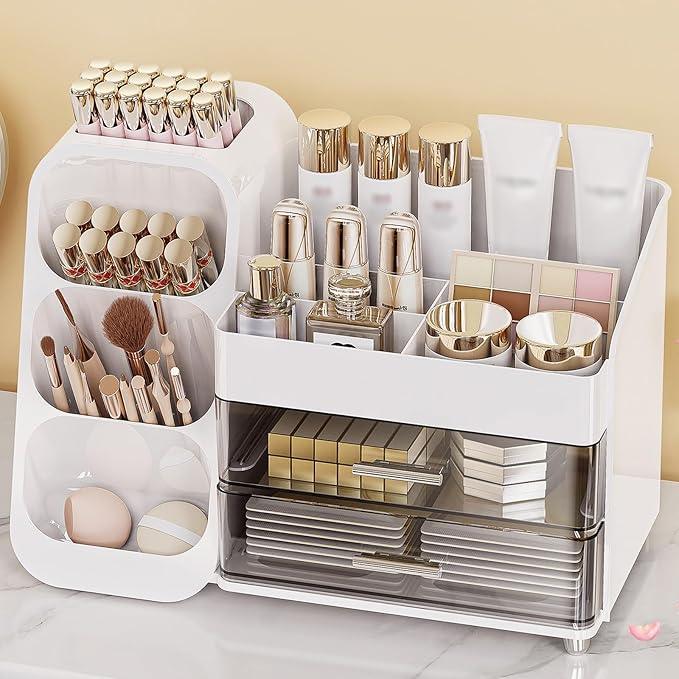 Anylady Makeup Organizer with Drawers, Skincare Organizer (Large Size Thick), Storage Box Cosmetic Display Cases, Make up Organizers for Vanity, Dresser, Desk, Kitchen, Countertop (White) - ModernBath