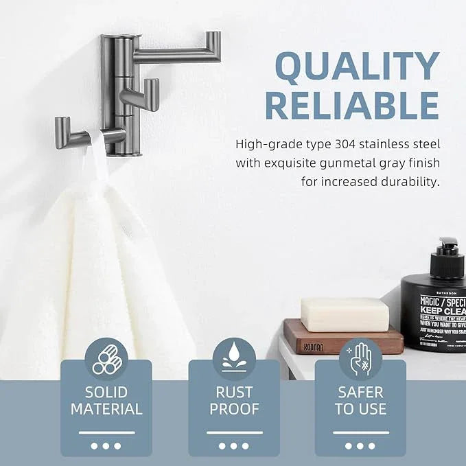 Angle Simple 3 Arms Towel Hook for Bathroom, SUS304 Stainless Steel Swivel Robe Coat Hook Wall Mounted, Foldable Towel Holder, Gunmetal Gray - ModernBath