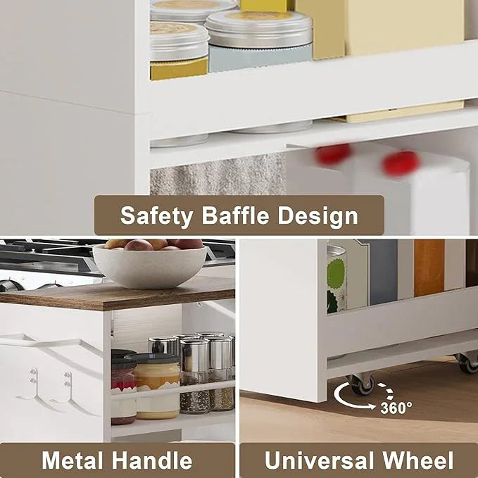 ChooChoo 4-Tier Slim Storage Cart with Handle, 7.87" W Rolling Utility Cart on Universal Wheels, Kitchen Cart Mobile Shelving Organization for Laundry Room, Bathroom & Narrow Places (Walnut & White) - ModernBath