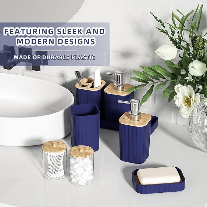XLHOMO Bathroom Set - 25PC Blue Bathroom Set with Shower Curtain and Rugs, Bathroom Accessories Set, Blue Shower Curtain Set with Bathroom Trash Can - ModernBath