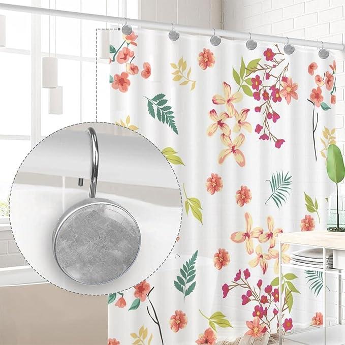 Gray Shower Curtain Hooks Set of 12 Rustproof Metal Decorative Shower Hooks for Curtains Rods Shower Curtain Rings for Bathroom Living Room Bedroom - ModernBath