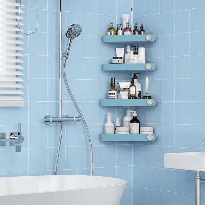 Sotfamily Shower Caddy Corner, 4 Pack Adhesive Corner Shower Shelves for Bathroom Organizers and Storage, Rust Free Plastic Rack for Bathroom Accessories & Decor, Light Blue - ModernBath