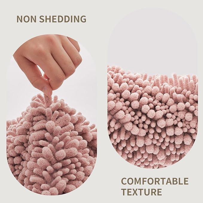 Ruggnovea Chenille Bathroom Rugs Non Slip Washable, Extra Thick Soft Absorbent Chenille Bath Mat, Non-Slip Barrier Backing, Quick Dry Machine Washable Bath Mats Tub, Shower,Floor/Sink,24x17,Pink - ModernBath