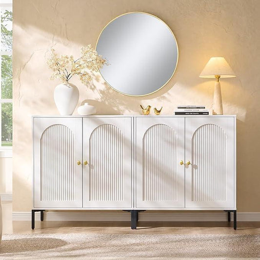 Bathroom Cabinet with Storage, 61.75" W Fluted Arched Free Standing Floor Cabinet w/Adjustable Shelves, Modern Sideboard Cabinet for Bathroom, Kitchen, Living Room, Entryway, White - ModernBath