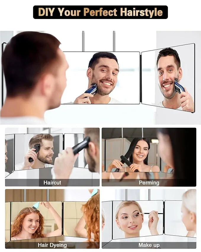 JUSRON 360 Viewing Angle Self Hair Cutting Mirror, Clear Anti-Fog HD Glass (Black Without LED Without Accessories) - ModernBath