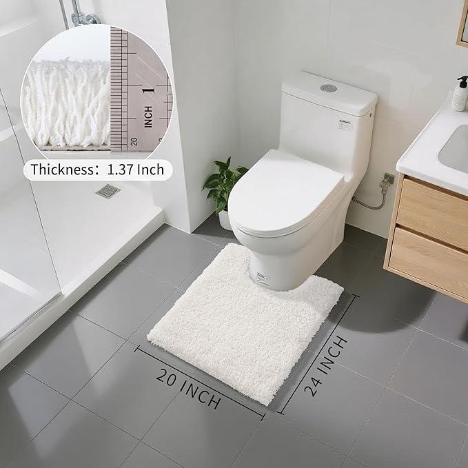 Yimobra U Shaped Toilet Bath Rug, Fluffy Plush, Super Shaggy Soft Non Slip, Water Absorbent Microfiber Bath Mat, Dries Quickly, Machine Washable Thick Bathroom Rugs, 20"x 24", Off White - ModernBath