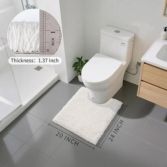 Yimobra U Shaped Toilet Bath Rug, Fluffy Plush, Super Shaggy Soft Non Slip, Water Absorbent Microfiber Bath Mat, Dries Quickly, Machine Washable Thick Bathroom Rugs, 20"x 24", Off White - ModernBath
