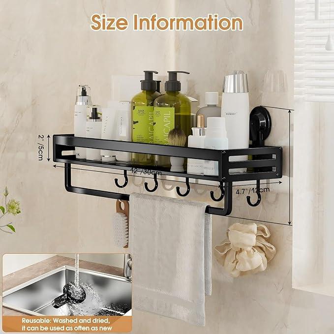 CIBOTIES Shower Caddy Suction Cup, 11.8 inch Suction Shower Shelf with Hooks NO-Drilling Bathroom Holder, Rustproof Bathroom Organizer, Black - ModernBath