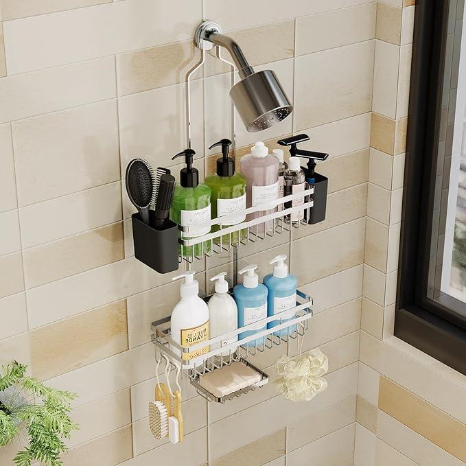 STAHLHEART Shower Caddy Hanging for Bathroom Organizers and Storage, 3 Tier Adjustable Anti-Swing Shower Organizer Hanging with Heavy-Duty Suction Cups, Damage-Free Rustproof (Chrome) - ModernBath