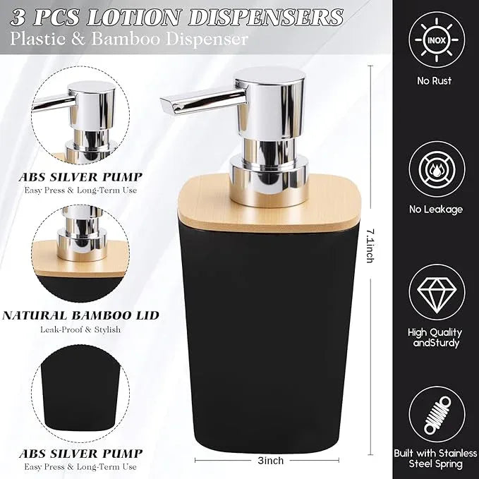 XLHOMO Black Bathroom Accessories, Bathroom Accessories Set with Trash Can, Soap Dispenser, Toothbrush Holder, Toothbrush Cup, Soap Dish, Toilet Brush, Tray and Q-tip Holders for Housewarming - ModernBath