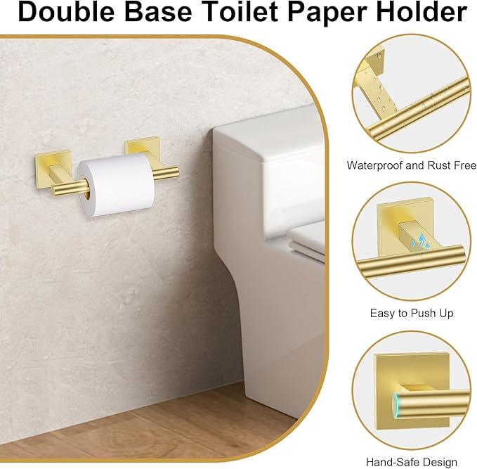 Brushed Gold Bathroom Hardware Towel Bar Set, 5 Pieces Double Dase Toilet Paper Holder Towel Holder Set, 23.6 Inch Stainless Steel Towel Rack for Bathroom Wall Mount - ModernBath