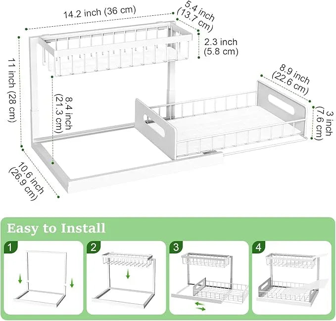 REALINN Under Sink Organizer, Pull Out Cabinet Organizer 2 Tier Slide Out Sink Shelf Cabinet Storage Shelves, Under Sink Storage for Kitchen Bathroom Cabinet, White, 1 Pack - ModernBath