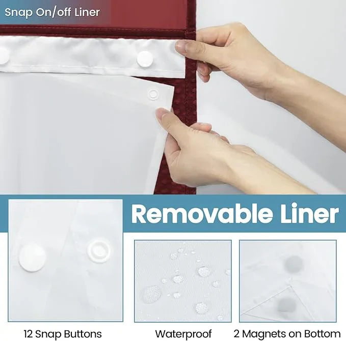 EUTXL Burgundy No Hook Shower Curtain with Snap in Liner,230GSM Waffle Weave Shower Curtains for Bathroom,71W x 74H - ModernBath