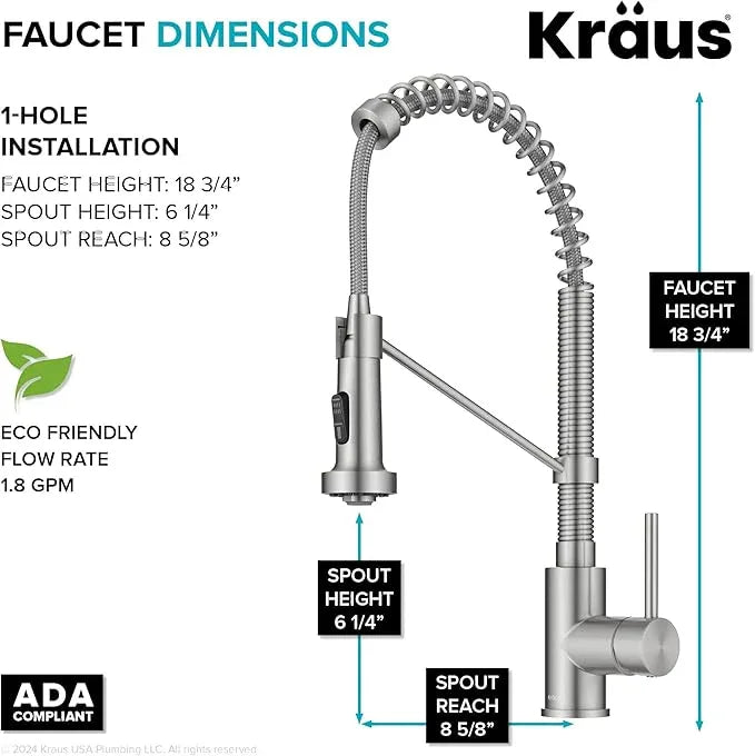 KRAUS Bolden Commercial Style 2-Function Single Handle Pull Down Kitchen Faucet in Stainless Steel, KPF-1610SS - ModernBath