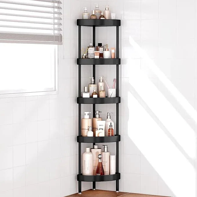 Nieifi Corner Shower Caddy Stand-5 Tier Rustproof Anodized Aluminum Standing Shower Organizer-Shower Caddy Corner-Dual Stability to Anti-Shaking-Height-Adjustable Legs for Uneven Surfaces-Black - ModernBath