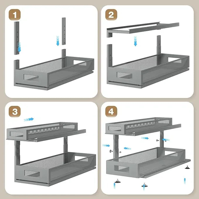 2 Pack 21.3IN-Depth Under Sink Organizer with Next-Gen Ball-Bearing Slides,2-Tier Pull Out Cabinet Storage,Height Adjustable Drawer Shelf for Bathroom,Kitchen,Laundry,Cabinet,Pantry-Gun Gray - ModernBath
