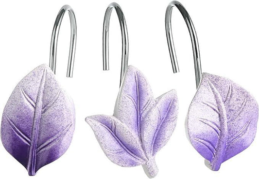 Gibelle 12PCS Leaves Shower Curtain Hooks, Purple Plant Leaf Decorative Shower Curtain Hooks Metal Rustproof Cute Eucalyptus Shower Curtain Rings Bathroom Decoration Accessories - ModernBath