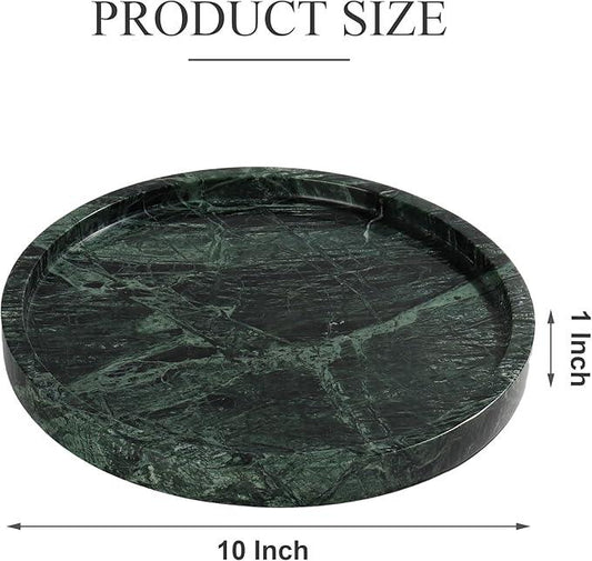 Real Natural Round Marble Tray for Bathroom, Genuine Marble Stone Vanity Tray, Luxury Storage Trays for Kitchen, Vanity, Home Decor, Dresser, Non-Resin/Non-Ceramic, 10"x 1", Green - ModernBath