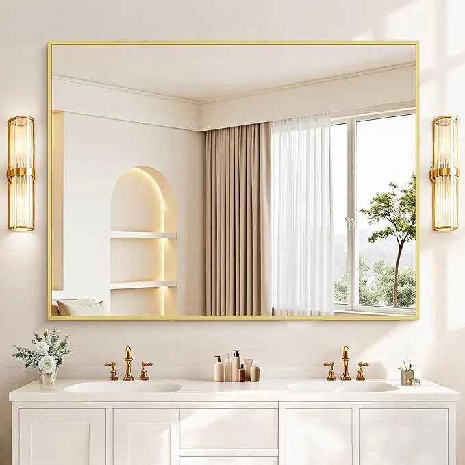 COFENY 36x48inch Bathroom Mirror, Gold Rectangle Mirror with Thin Metal Frame, Large Rectangular Wall Mirrors for Bathroom, Living Room, Hair Salon, Big Farmhouse Mirror Hang Horizontal/Vertical - ModernBath