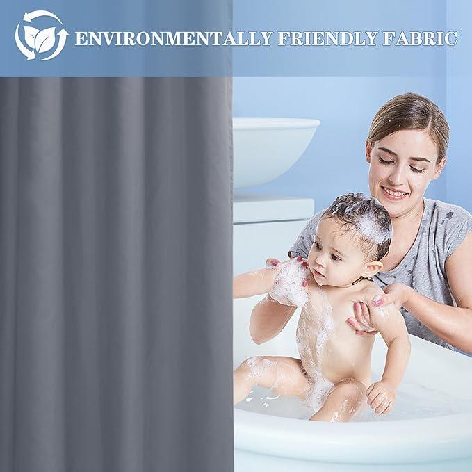 Nasitos Extra Long Fabric Shower Curtain Liners 2 Pack - W72 x H84 - Water Resistant Cloth Shower Curtains with Magnets, Soft Hotel Quality, Machine Washable (Grey, Magnets Included) - ModernBath