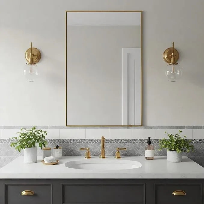 Bonverre 20x36 Inch Brass Bathroom Mirror for Wall, Aluminum Frame Rectangle Rectangular Vanity Mirror, Modern Large for Bedroom, Living Room, Horizontal or Vertical - ModernBath