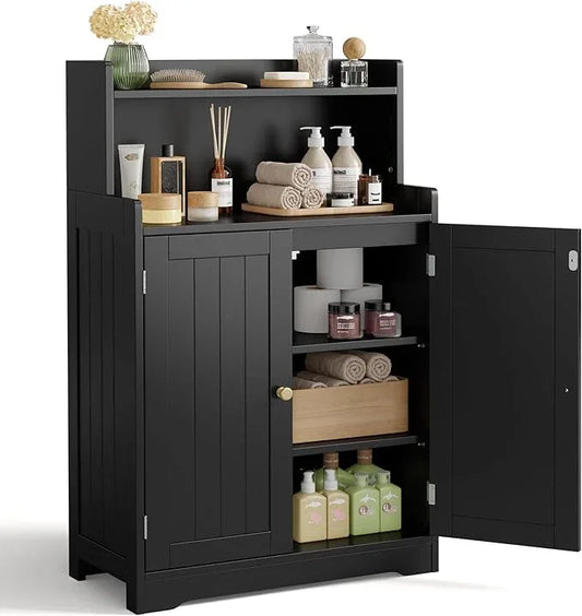 Gizoon Small Bathroom Storage Cabinet, Freestanding Organizer with 2 Doors, 2 Adjustable Shelves, 40" H Floor Pantry Cabinet for Dining Room, Kitchen, Living Room, Hallway, Black - ModernBath