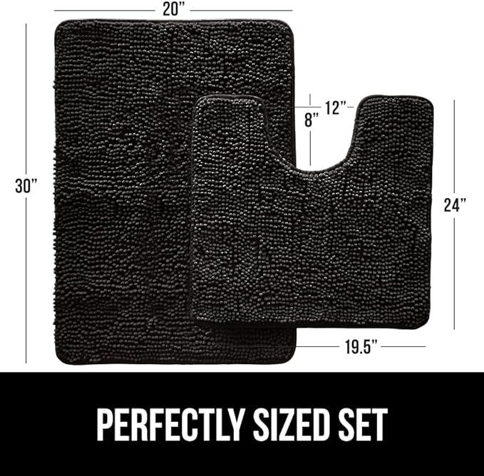 GORILLA GRIP Bathroom Rug Sets, Soft Chenille 2 Piece Area Rugs Set, Toilet Base Mat and 30x20 Carpet, Absorbent Microfiber Washable Mats Dry Quickly, Home Décor and Bath Room Accessories, Black - ModernBath