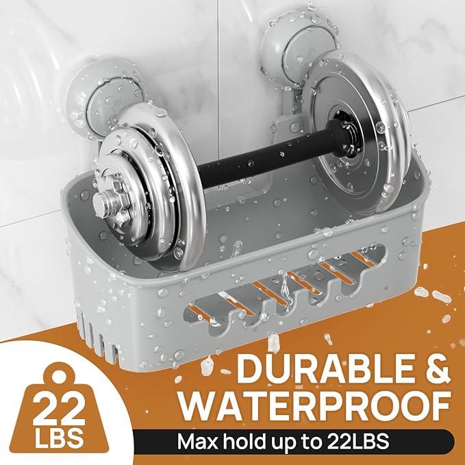 LEVERLOC Shower Caddy Suction Cup Set Shower Organizer & Soap Holder & Toothbrush Holder, Bathroom Shelf Basket NO-Drilling, Removable Suction Storage Waterproof Bathroom Caddy, Gray - ModernBath