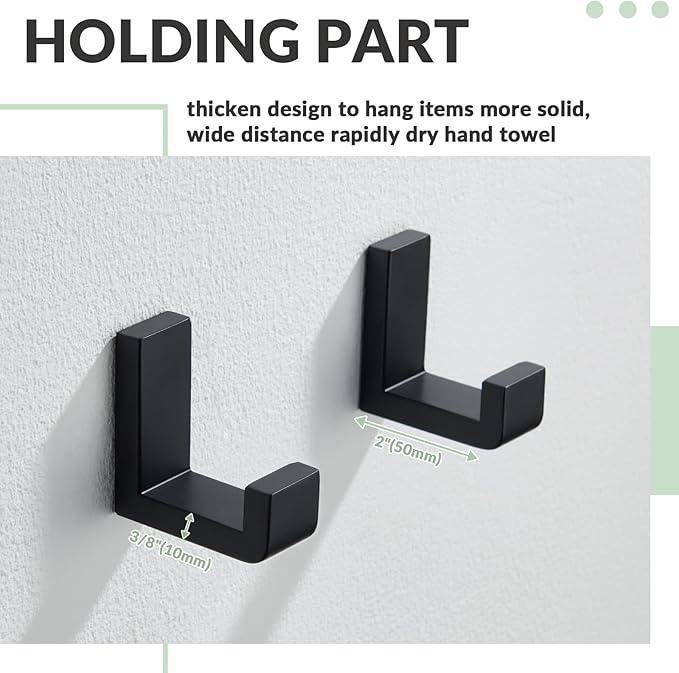 APLusee L Shape Bath Towel Hook 2 Pack, 304 Stainless Steel Coat Holder, Wall Mounted Storage Hanger for Bathroom Kitchen, Matte Black - ModernBath