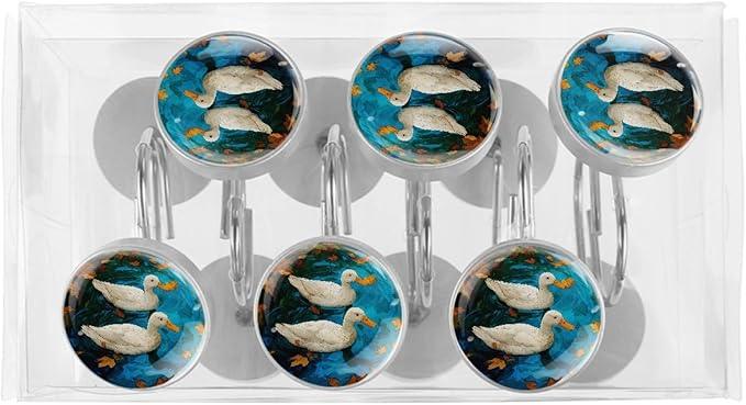 Swimming Duck Shower Curtain Hooks, 12Pcs Decorative Rust Resistant Shower Rings for Shower Curtain Rods, Stainless Steel Round Curtain Hooks for Bathroom, Bedroom - ModernBath